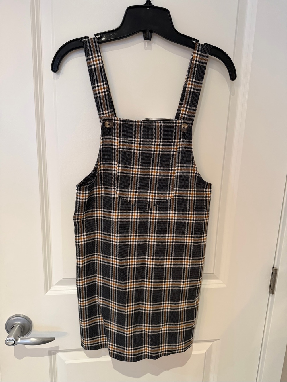 Plaid Pinafore Dress for Girls in Black and Tan